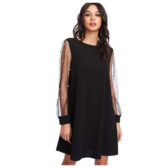 Dresses & Skirts - Embroidered Mesh Bishop Sleeve Tunic Dress